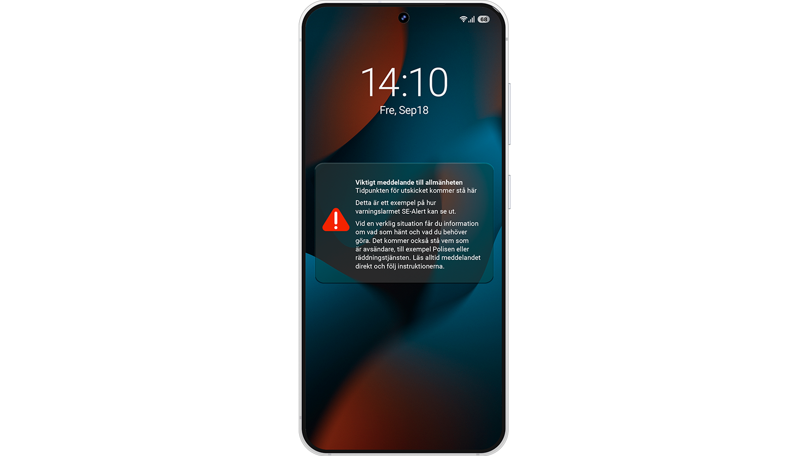 Så här ser det ut när ett SE-Alert visas i en smart mobiltelefon.