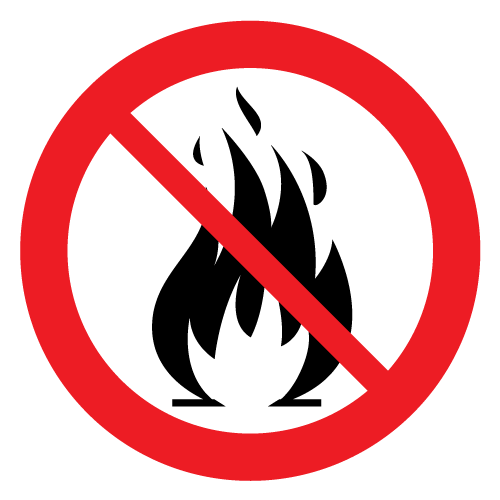 R&ouml;d ring med r&ouml;tt diagnolt streck &ouml;ver en eld