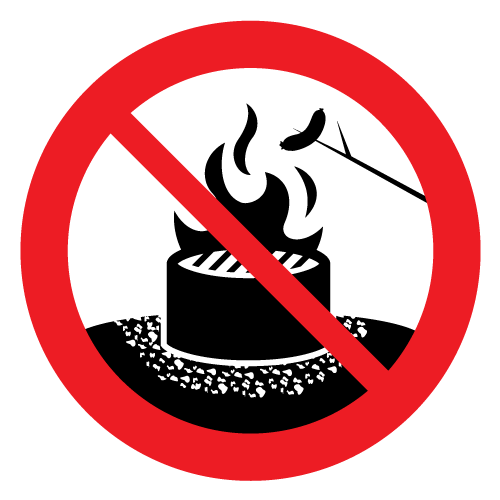 R&ouml;d ring med diagnoalt r&ouml;tt streck &ouml;ver en illustration av fast grillplats