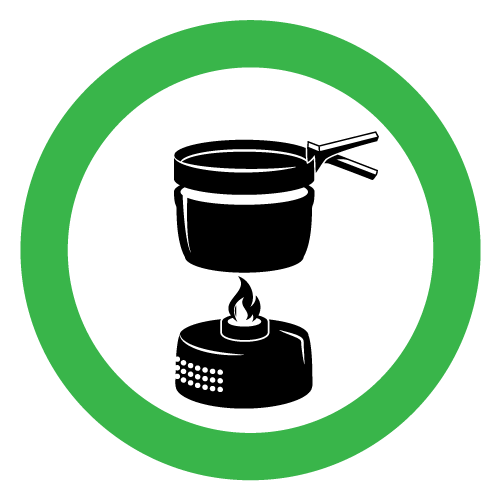 Gr&ouml;n ring inneh&aring;llande en illustration av ett campingk&ouml;k