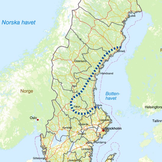 Illustration över riskområdet efter Stormen Johannes.