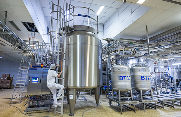 Man som arbetar i ett mejeri