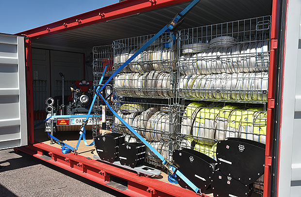 Innehållet i en skogsbrandsdepå.