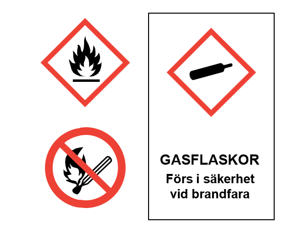 Varningsskylt om gasol och att inte föra in öppen eld