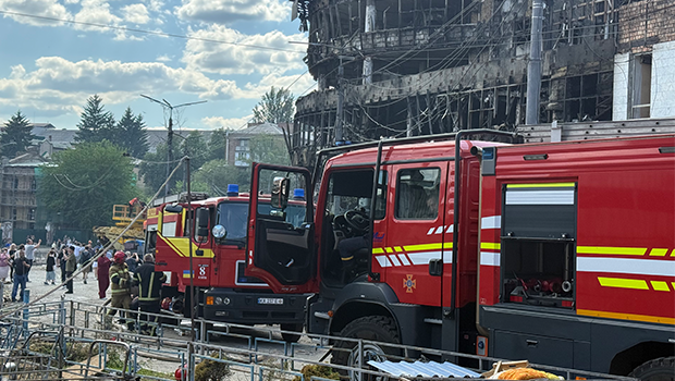 Brandbild vid nedslagsplats i Ukraina