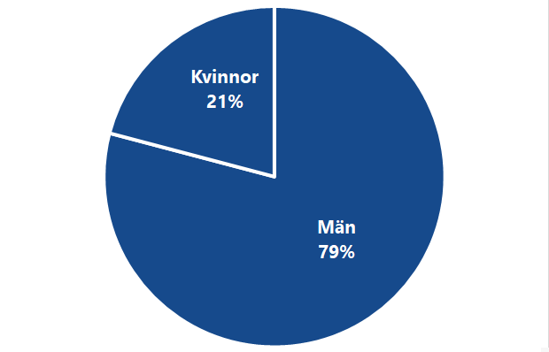Diagram över kön på den som skadats av fyrverkerier, 16 % var under 13 år, 31 % var 13 till 18 år och 53 % var över 18 år.